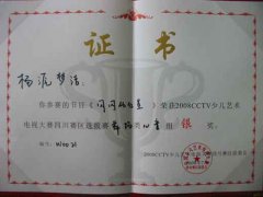 楊夢(mèng)源潔榮獲2008CCTV少兒藝術(shù)電視大賽四川賽區(qū)銀獎(jiǎng)（07/08）