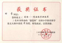 田青老師在《小學(xué)數(shù)學(xué)參考》舉辦的“創(chuàng)造杯”全國小學(xué)教育教學(xué)論文大賽中榮獲二等獎(jiǎng)