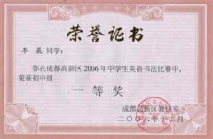 高新區(qū)2006年中學(xué)生英語(yǔ)書法比賽獲獎(jiǎng)名單