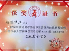 楊源夢(mèng)潔同學(xué)榮獲四川省舞蹈家協(xié)會(huì)第三屆星光燦爛系列活動(dòng)--青少年兒童舞蹈